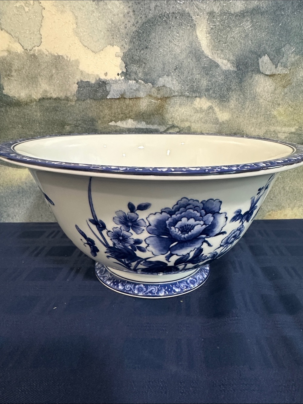 Vintage Baum Bros Blue Floral Ceramic Decorative Bowl Blue Rose collection